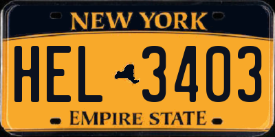 NY license plate HEL3403
