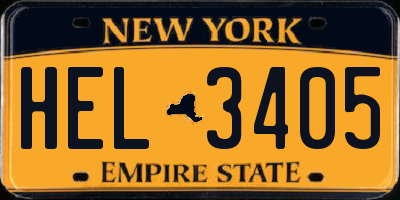 NY license plate HEL3405
