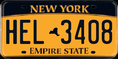 NY license plate HEL3408