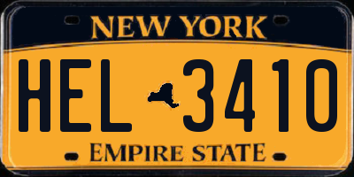 NY license plate HEL3410