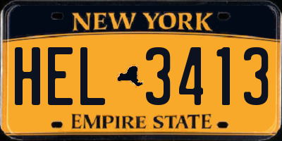 NY license plate HEL3413