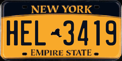 NY license plate HEL3419