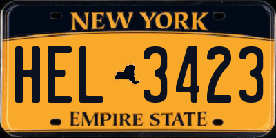 NY license plate HEL3423