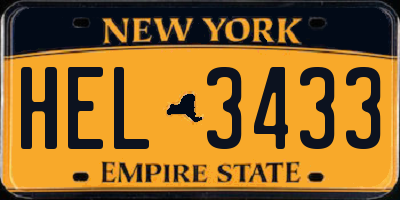 NY license plate HEL3433