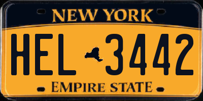 NY license plate HEL3442