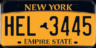 NY license plate HEL3445