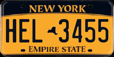 NY license plate HEL3455