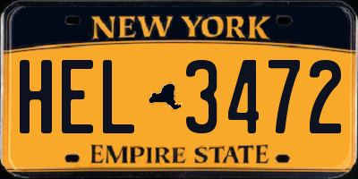NY license plate HEL3472