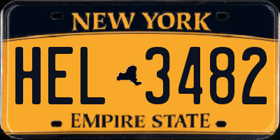 NY license plate HEL3482