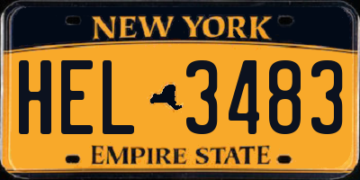 NY license plate HEL3483