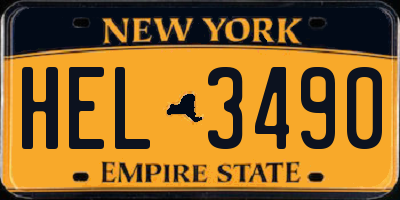 NY license plate HEL3490