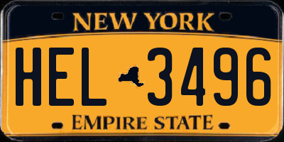 NY license plate HEL3496