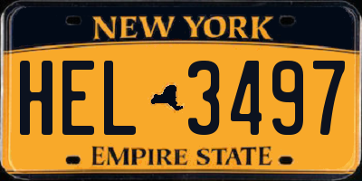 NY license plate HEL3497
