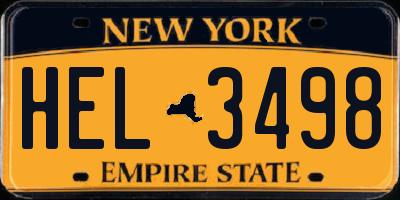 NY license plate HEL3498