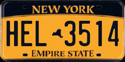 NY license plate HEL3514