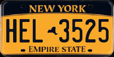 NY license plate HEL3525