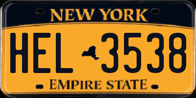 NY license plate HEL3538