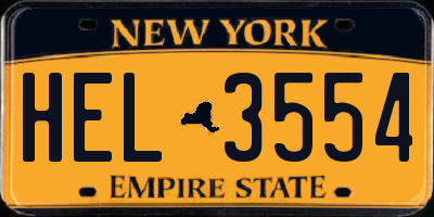 NY license plate HEL3554