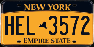 NY license plate HEL3572