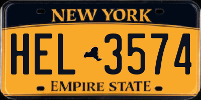 NY license plate HEL3574