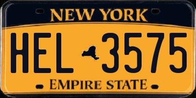NY license plate HEL3575