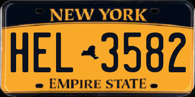 NY license plate HEL3582