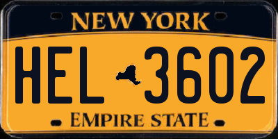 NY license plate HEL3602