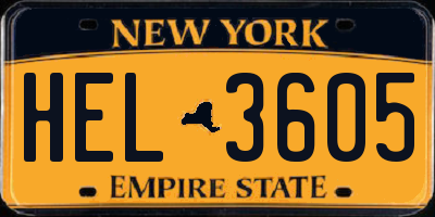 NY license plate HEL3605
