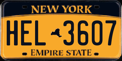 NY license plate HEL3607