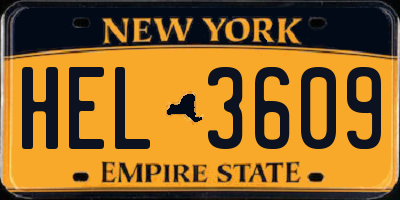 NY license plate HEL3609