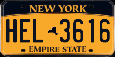 NY license plate HEL3616