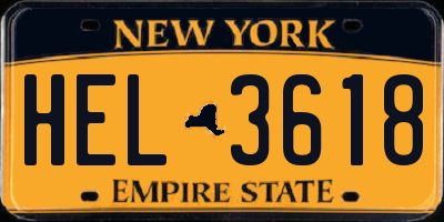 NY license plate HEL3618
