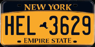 NY license plate HEL3629