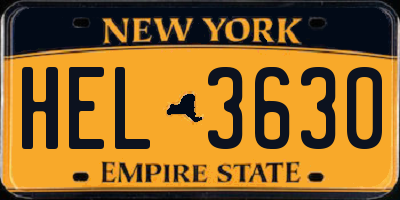 NY license plate HEL3630