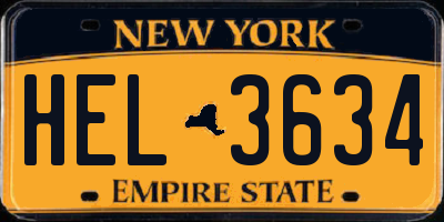 NY license plate HEL3634