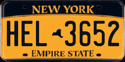 NY license plate HEL3652
