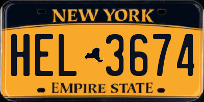 NY license plate HEL3674