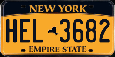 NY license plate HEL3682