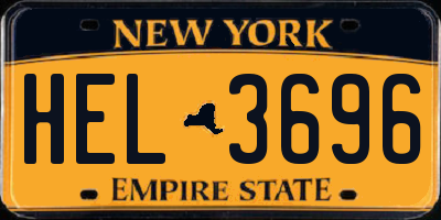 NY license plate HEL3696