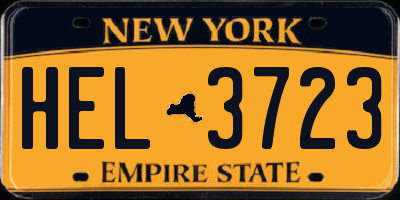 NY license plate HEL3723