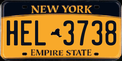 NY license plate HEL3738