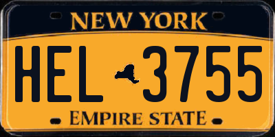 NY license plate HEL3755