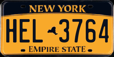NY license plate HEL3764