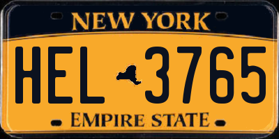 NY license plate HEL3765