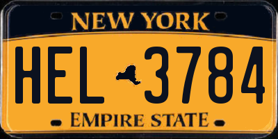 NY license plate HEL3784