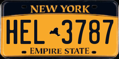 NY license plate HEL3787