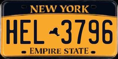 NY license plate HEL3796