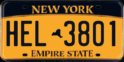 NY license plate HEL3801