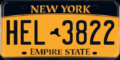NY license plate HEL3822