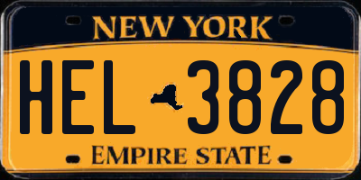 NY license plate HEL3828